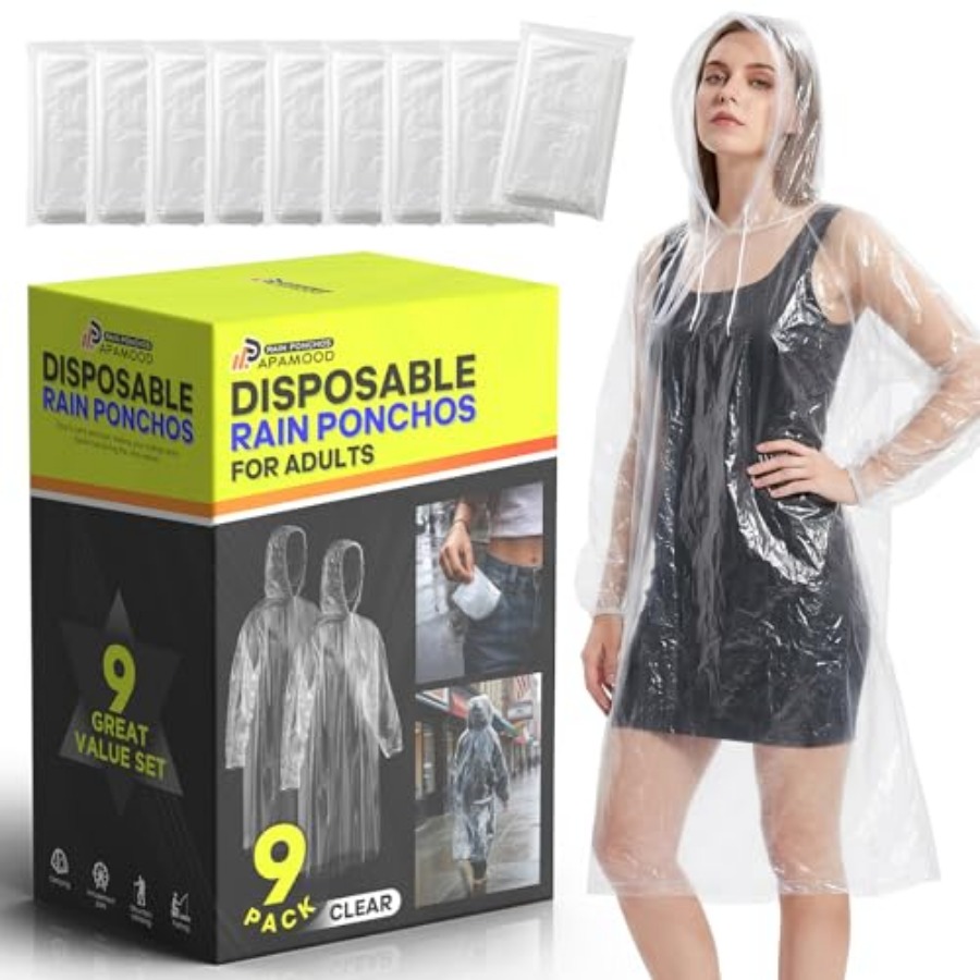 Emergency Poncho Rain - Disposable Rain Ponchos, 6PK/9PK Family Pack