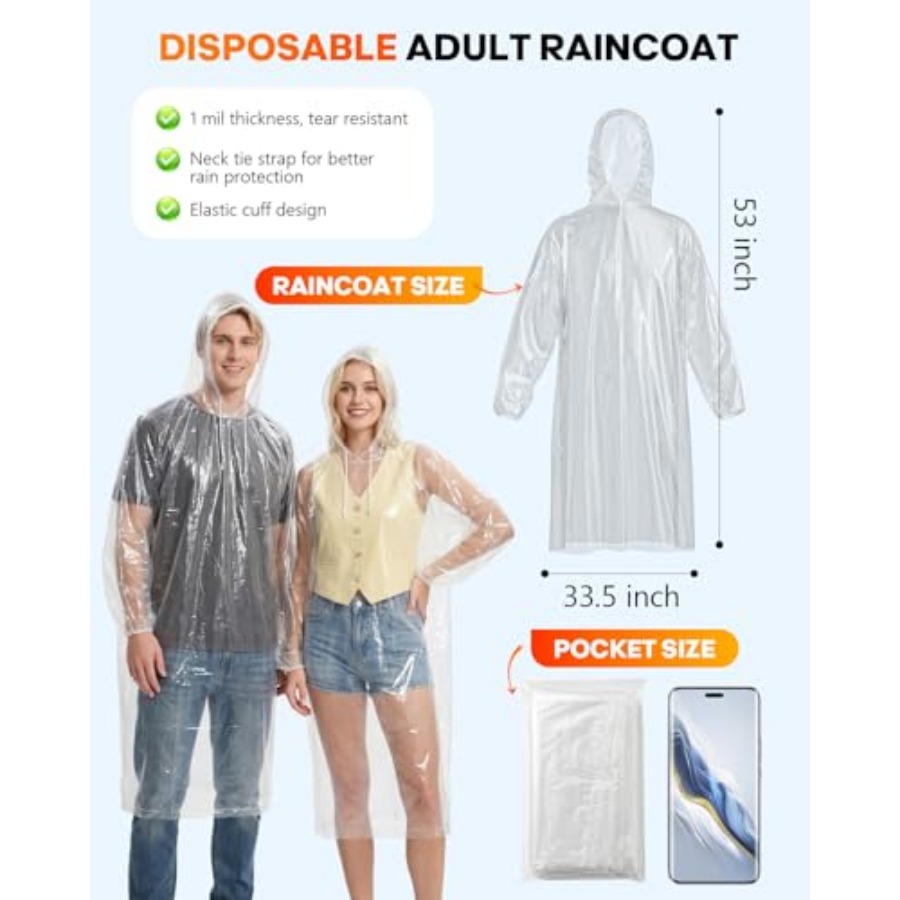 Disposable Rain Ponchos, 6PK/9 - Emergency Poncho Rain recension och pris