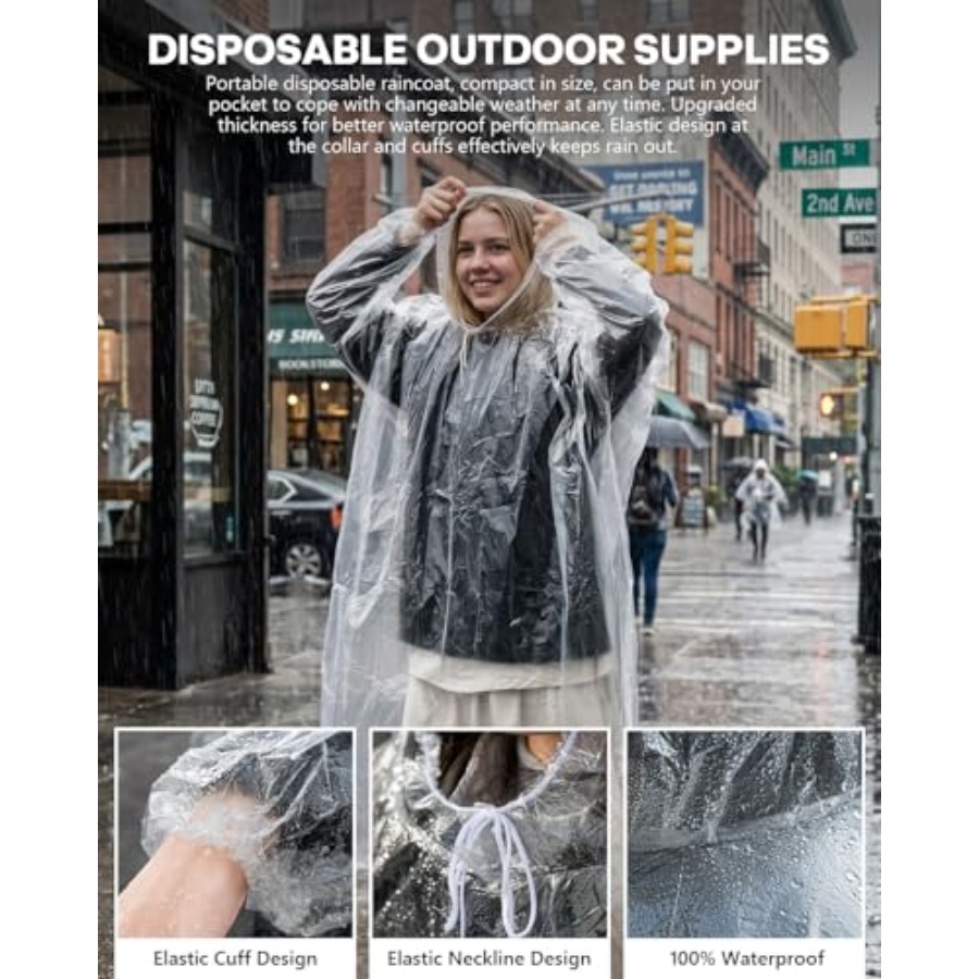 Disposable Rain Ponchos, 6PK/9 - Emergency Poncho Rain recension och pris